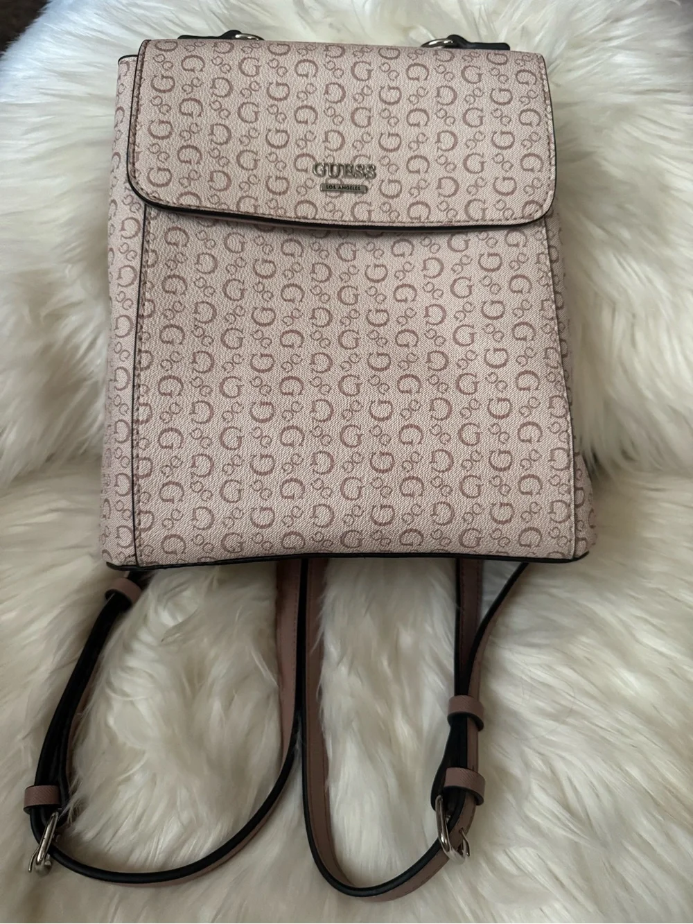 GUESS Blush Pink Signature Chain Detail Backpack